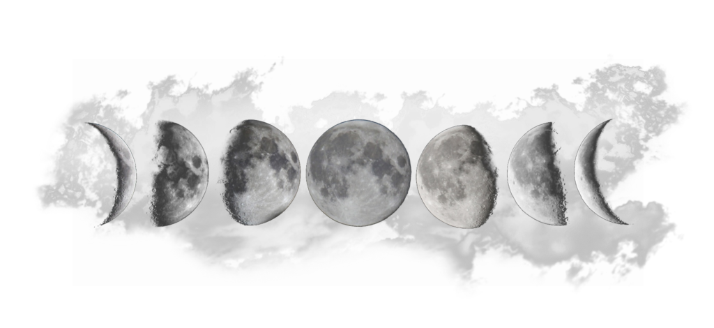 Moon phases with clouds